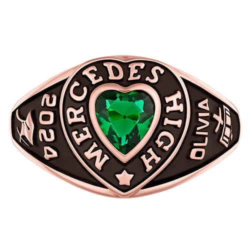 Ladies' Rose Yellow Celebrium Traditional Heart Birthstone Class Ring - Image 2