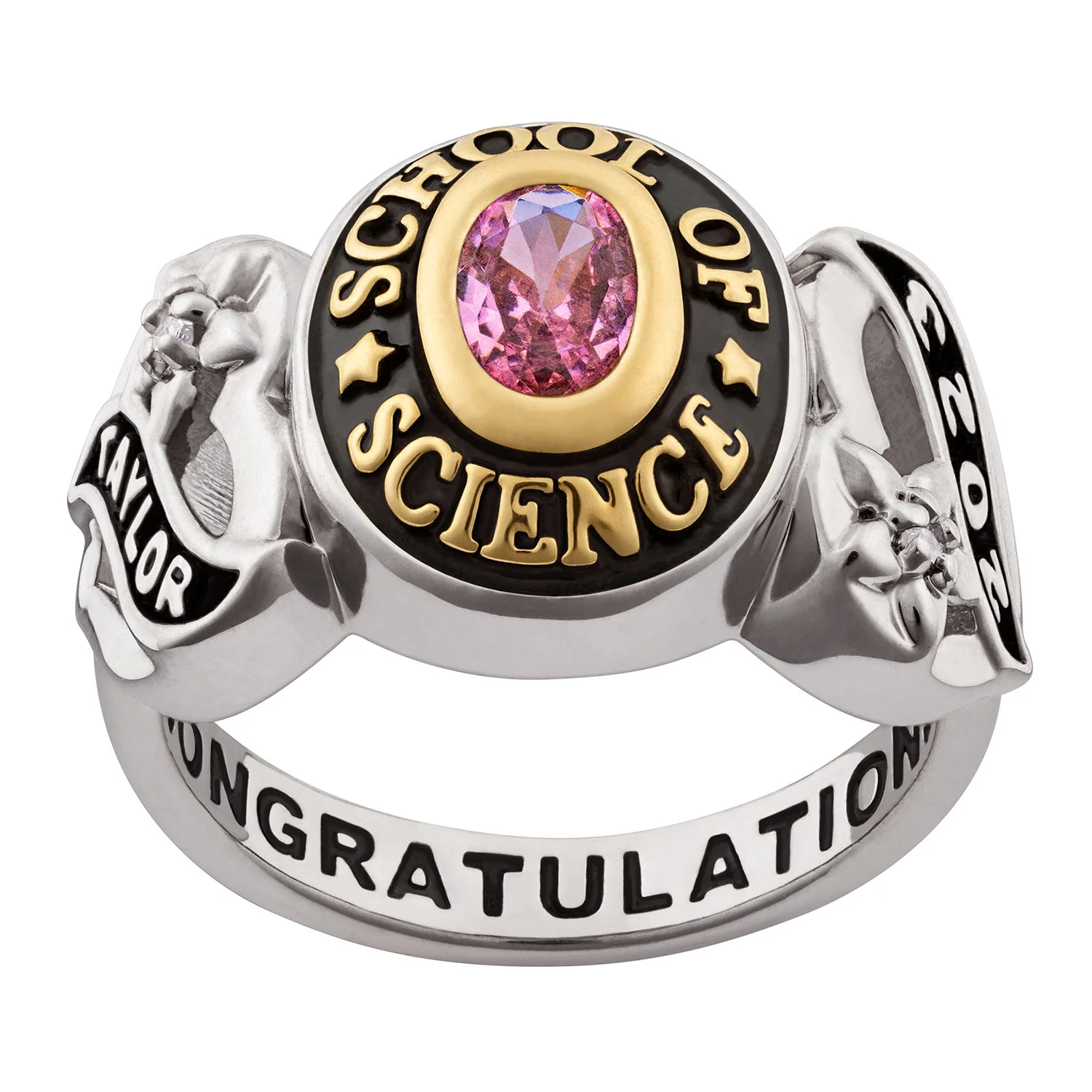 Ladies' Silver Celebrium and Gold Sweetheart Birthstone Class Ring
