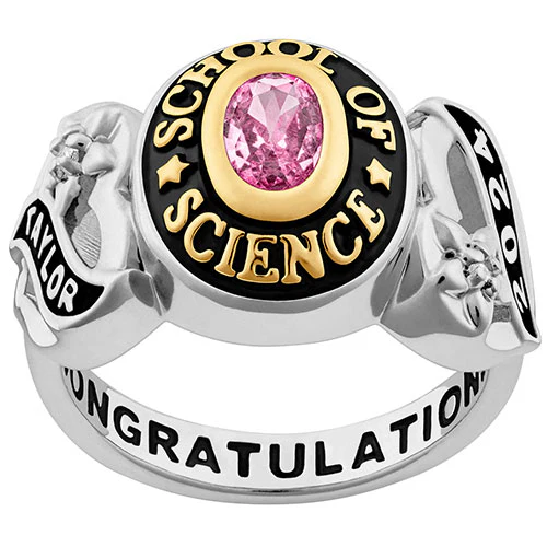 Ladies' Silver Celebrium and Gold Sweetheart Birthstone Class Ring - Image 2