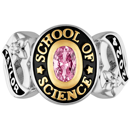 Ladies' Silver Celebrium and Gold Sweetheart Birthstone Class Ring - Image 3