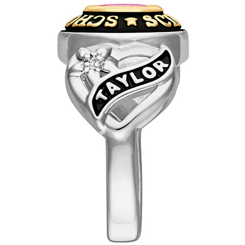 Ladies' Silver Celebrium and Gold Sweetheart Birthstone Class Ring - Image 4