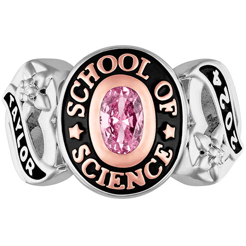 Ladies' Silver Celebrium and Rose Gold Sweetheart Birthstone Class Ring - Image 2
