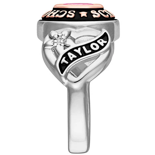 Ladies' Silver Celebrium and Rose Gold Sweetheart Birthstone Class Ring - Image 3