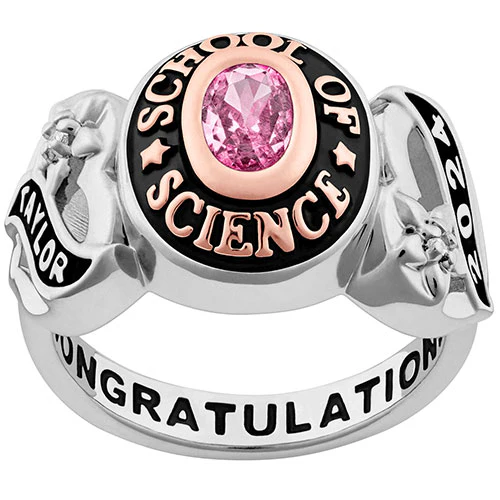 Ladies' Silver Celebrium and Rose Gold Sweetheart Birthstone Class Ring - Image 5