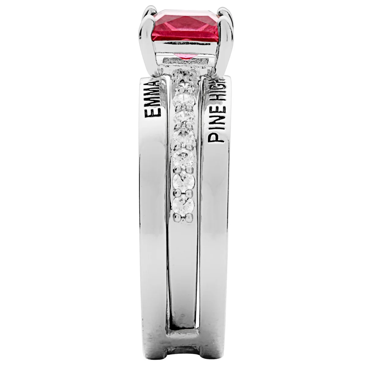 Ladies' Silver Plated Class Ring with Jacket and CZ Accents - Image 3