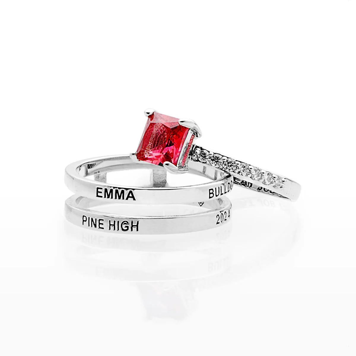 Ladies' Silver Plated Class Ring with Jacket and CZ Accents - Image 5