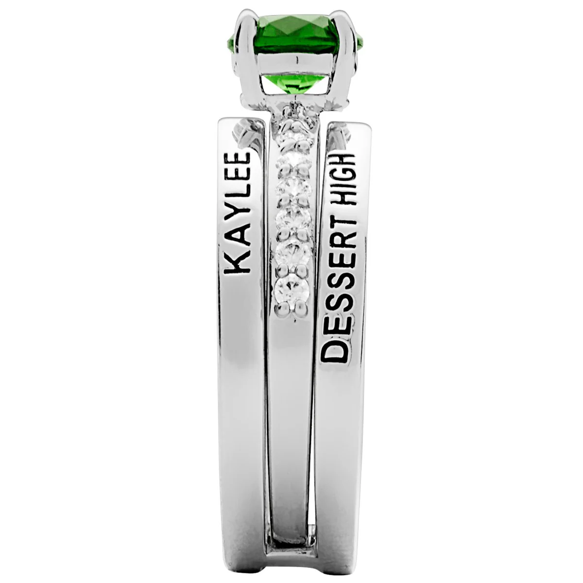 Ladies' Silver Plated Class Ring with Jacket and CZ Accents - Image 3