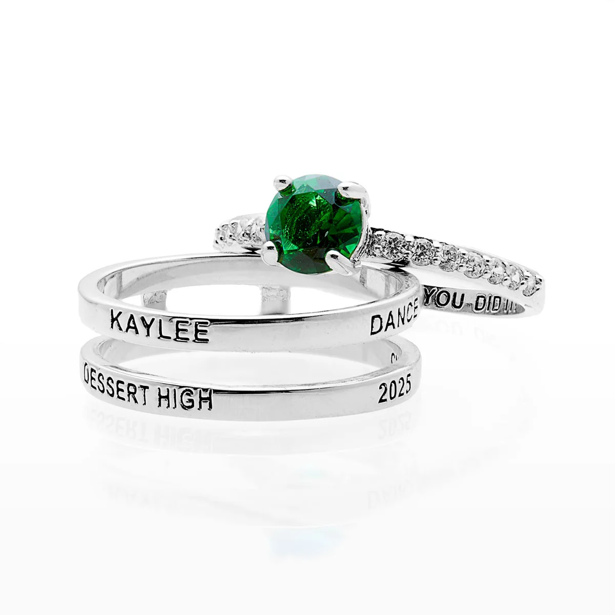 Ladies' Silver Plated Class Ring with Jacket and CZ Accents - Image 5
