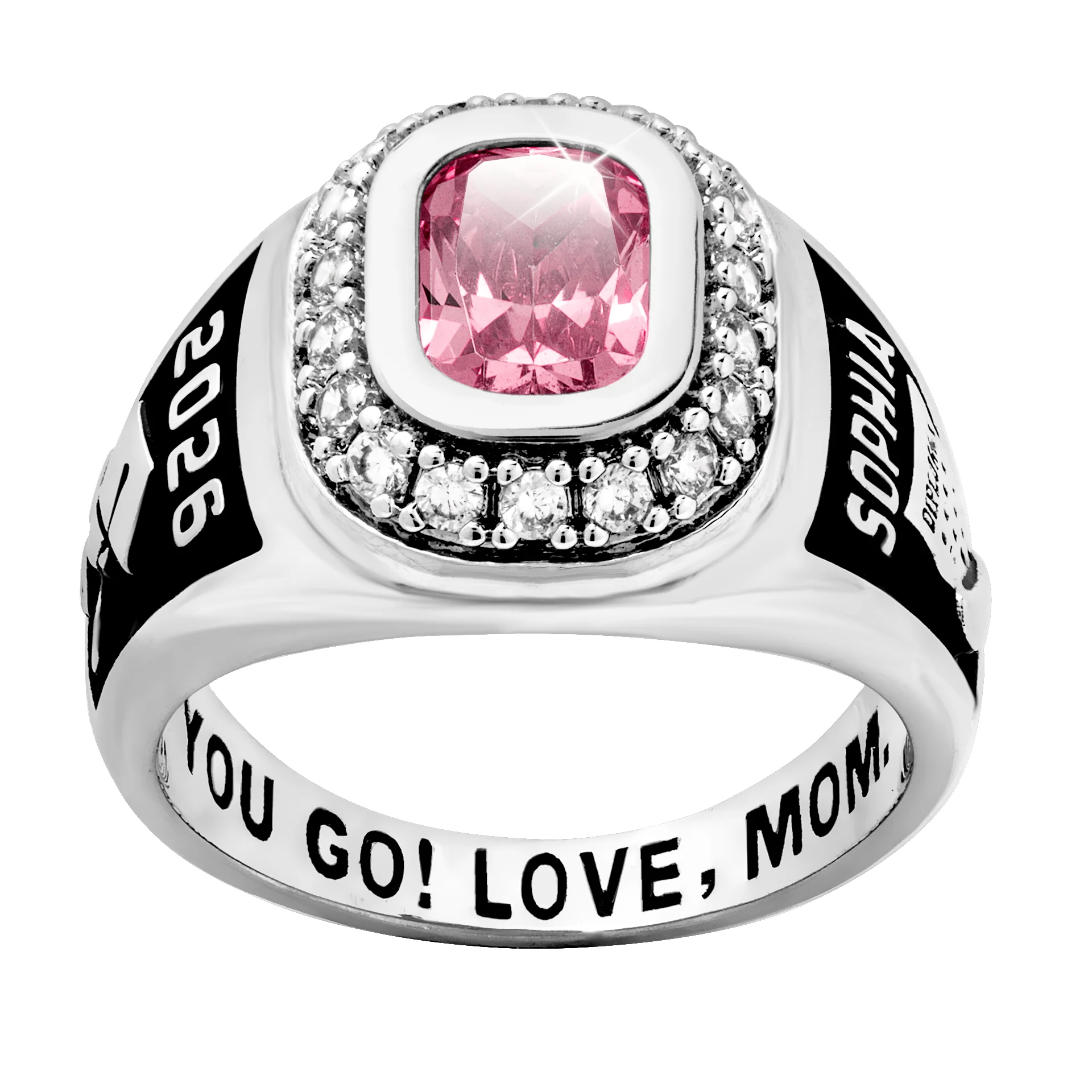 Ladies' Silver Plated CZ Encrusted Traditional Personalized Class Ring
