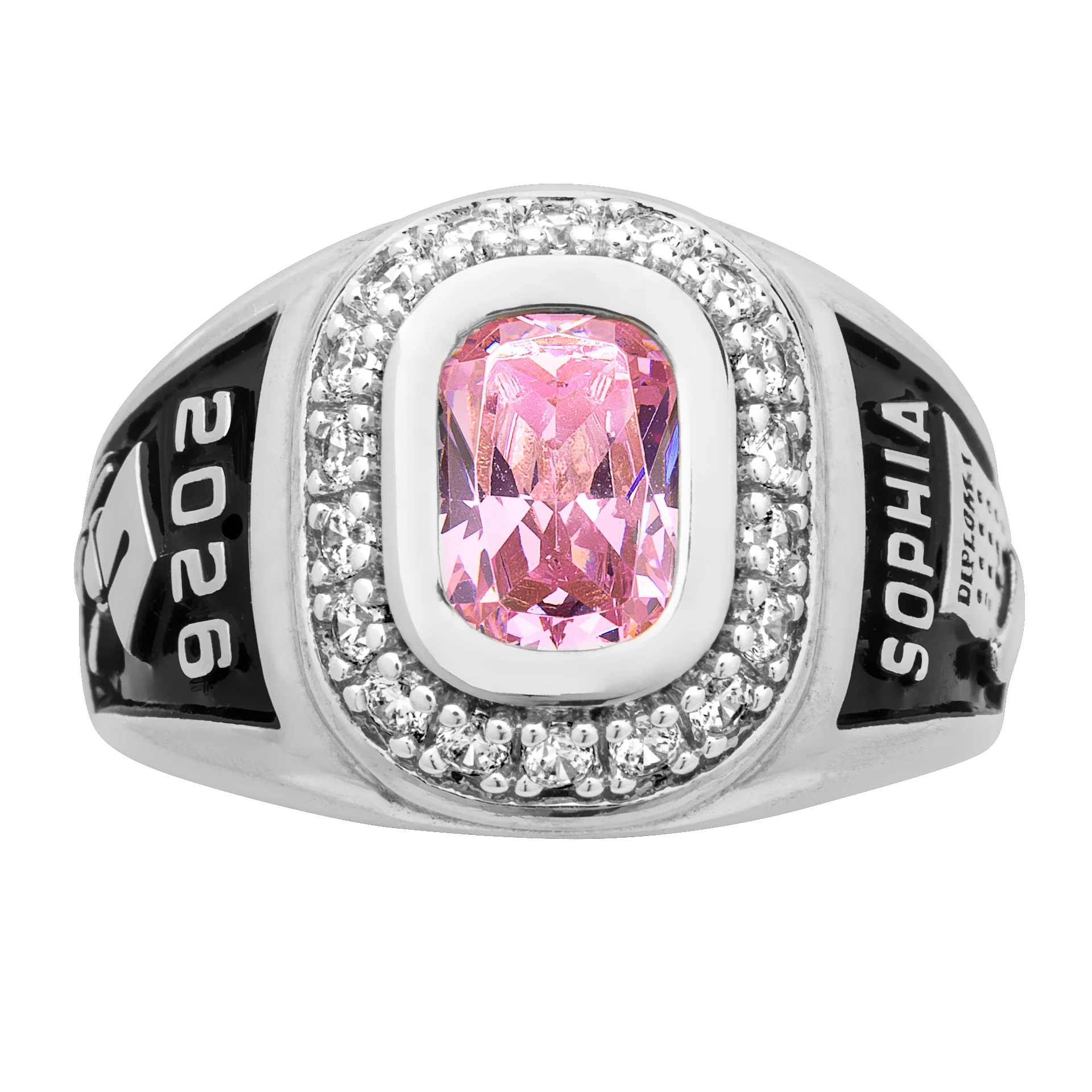 Ladies' Silver Plated CZ Encrusted Traditional Personalized Class Ring - Image 2