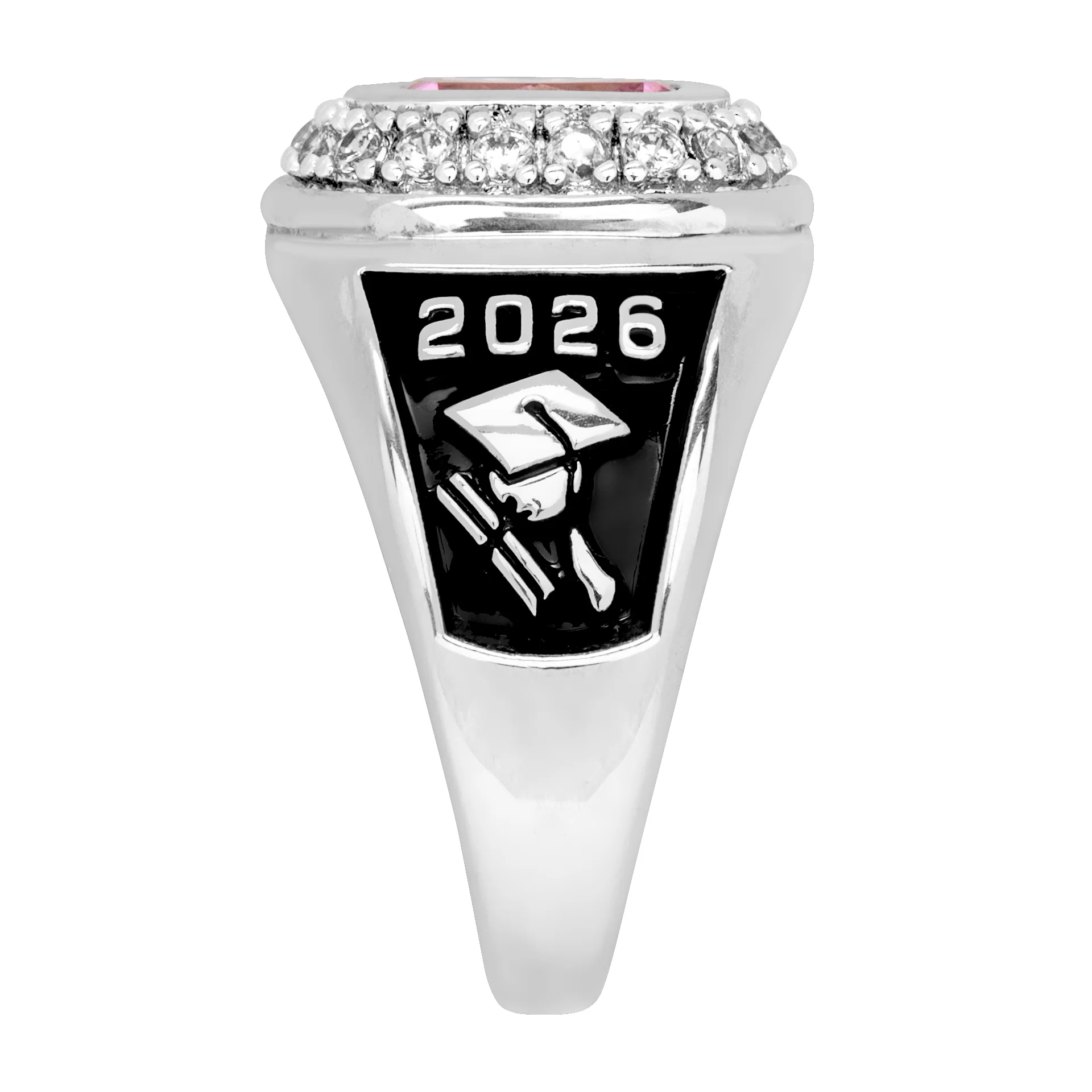 Ladies' Silver Plated CZ Encrusted Traditional Personalized Class Ring - Image 3