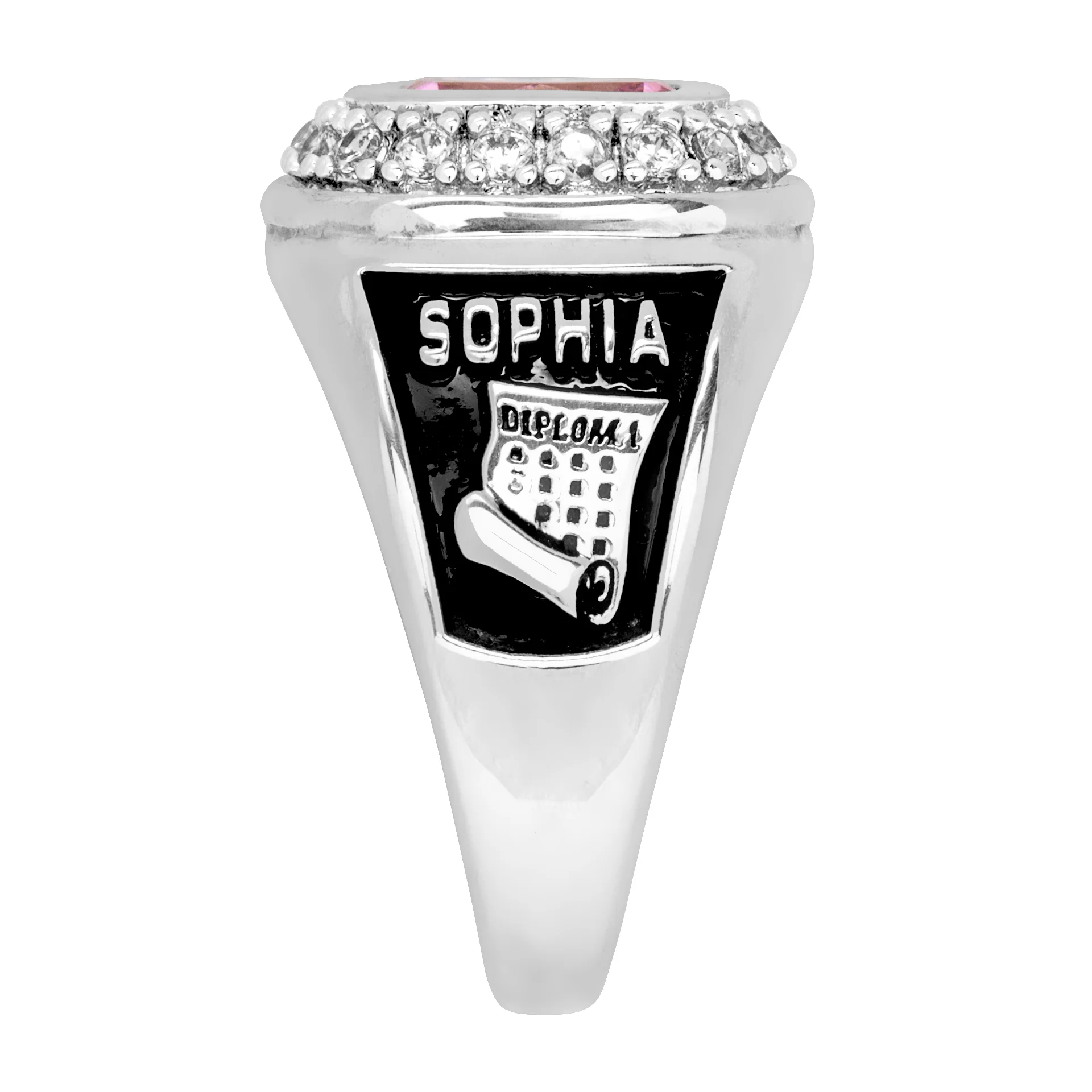 Ladies' Silver Plated CZ Encrusted Traditional Personalized Class Ring - Image 4