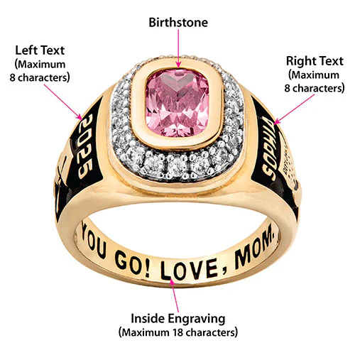 Ladies' Silver Plated CZ Encrusted Traditional Personalized Class Ring - Image 6