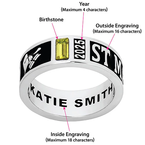 Ladies' Silver Plated Decorated Band Class Ring - Image 7