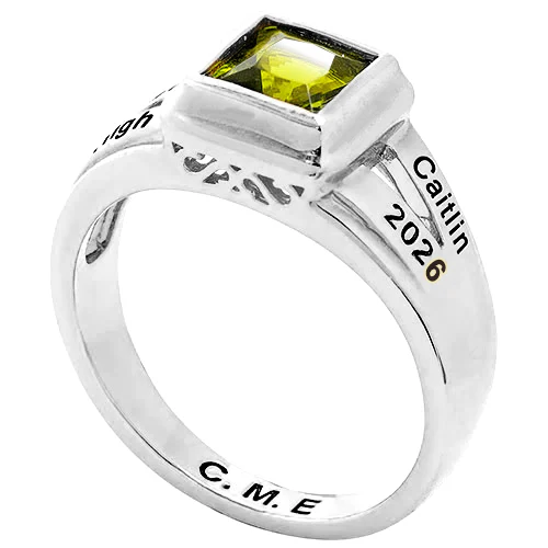 Ladies' Silver Plated Princess Cut Birthstone Freestyle Class Ring - Image 3