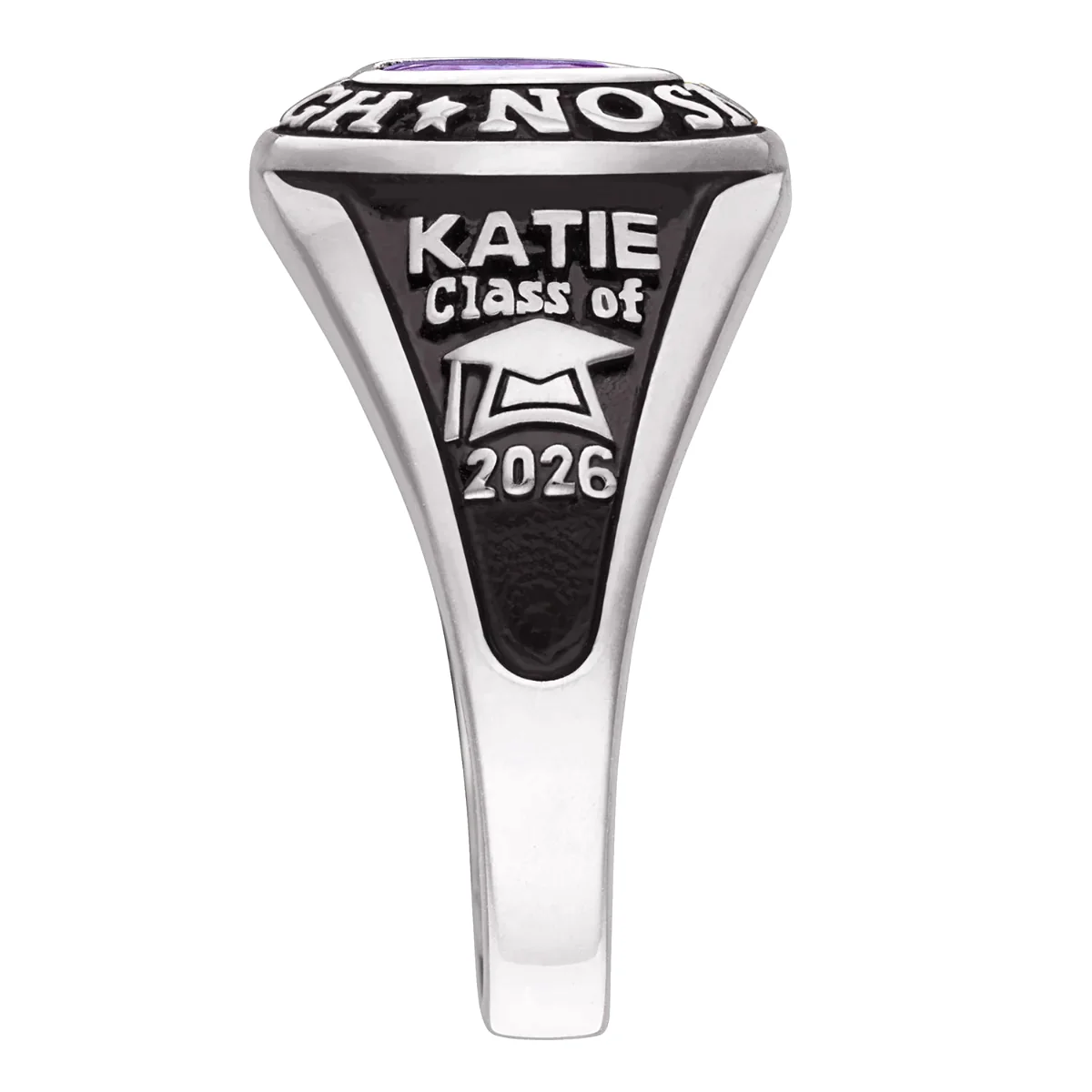 Ladies Silvertone Traditional Petite Oval Birthstone Class Ring - Image 4
