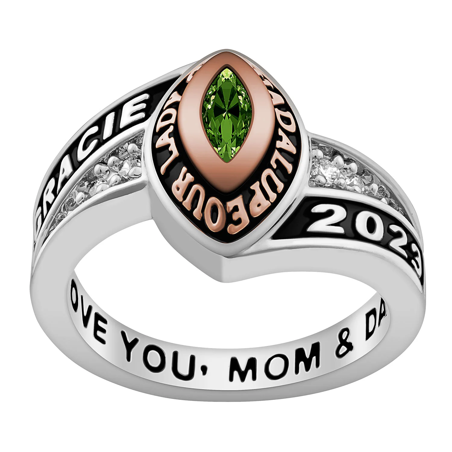 Ladies' Sterling Silver and 14K Rose Gold Plated Marquise Birthstone Class Ring
