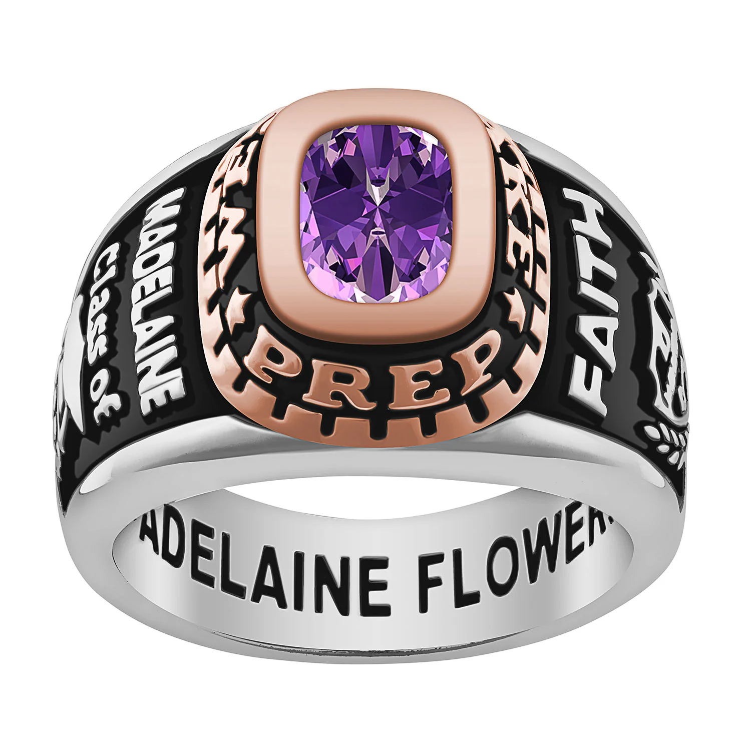 Ladies' Sterling Silver and 14K Rose Gold Plated Traditional Birthstone Class Ring