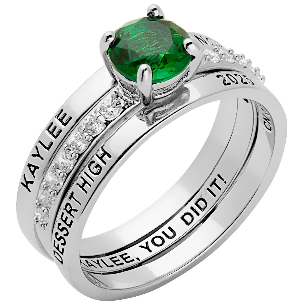 Ladies' Sterling Silver Class Ring with Jacket and CZ Accents - Image 2
