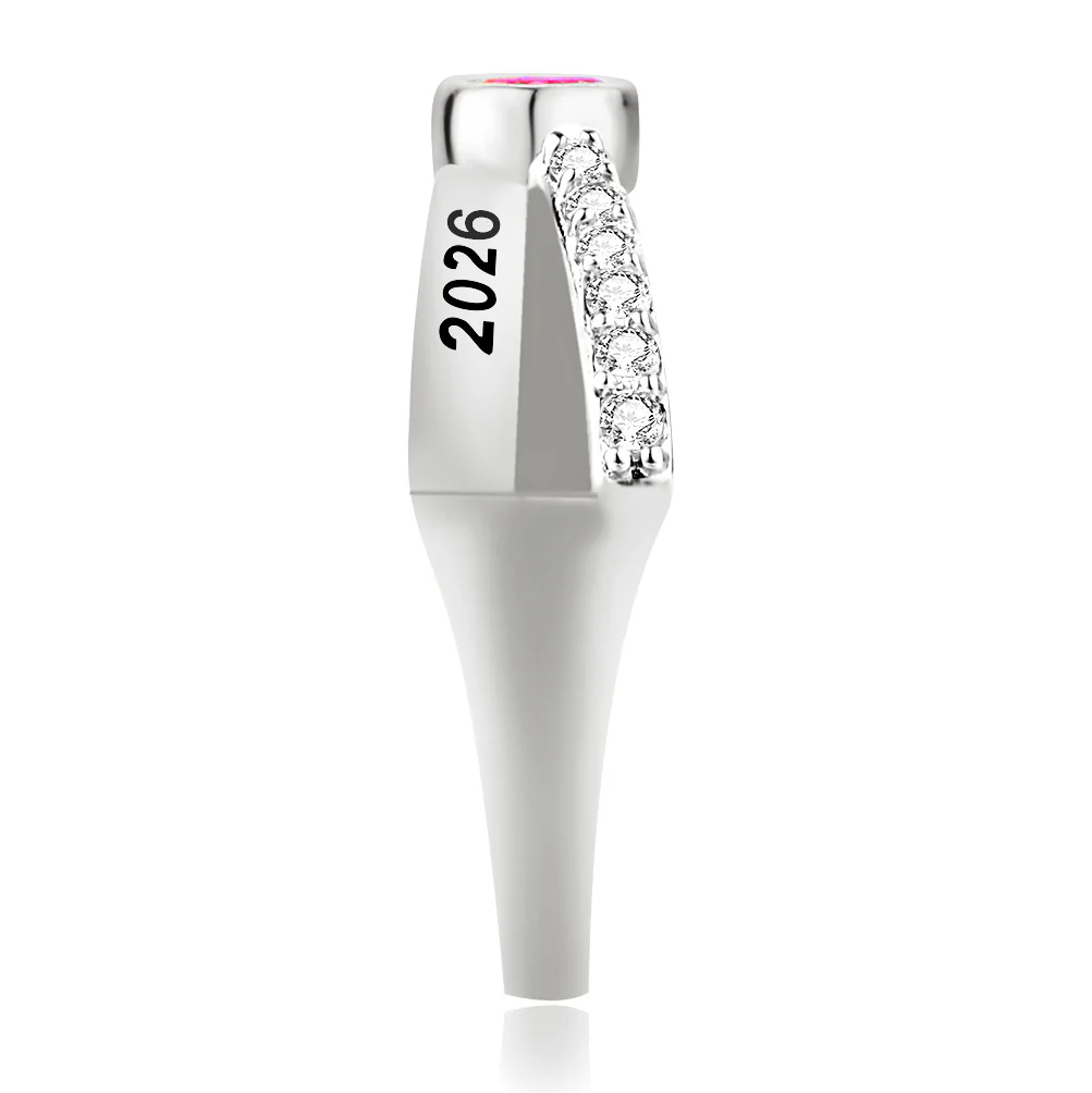 Women's Sterling Silver Crossover Oval Birthstone Fashion Freestyle Class Ring - Image 3