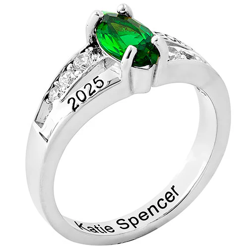 Ladies' Sterling Silver Marquise Birthstone with CZ Class Ring - Image 2
