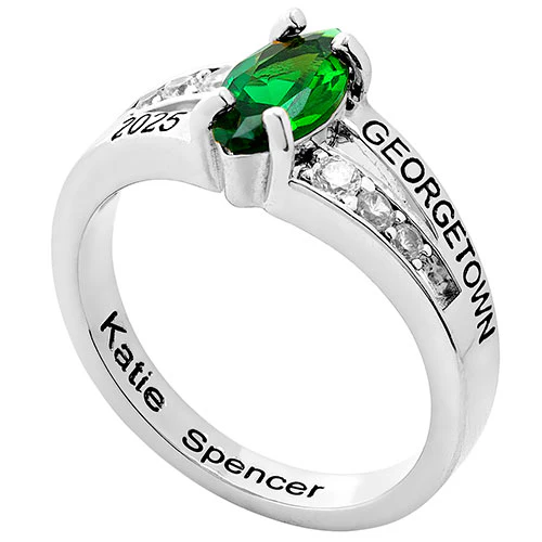 Ladies' Sterling Silver Marquise Birthstone with CZ Class Ring - Image 3