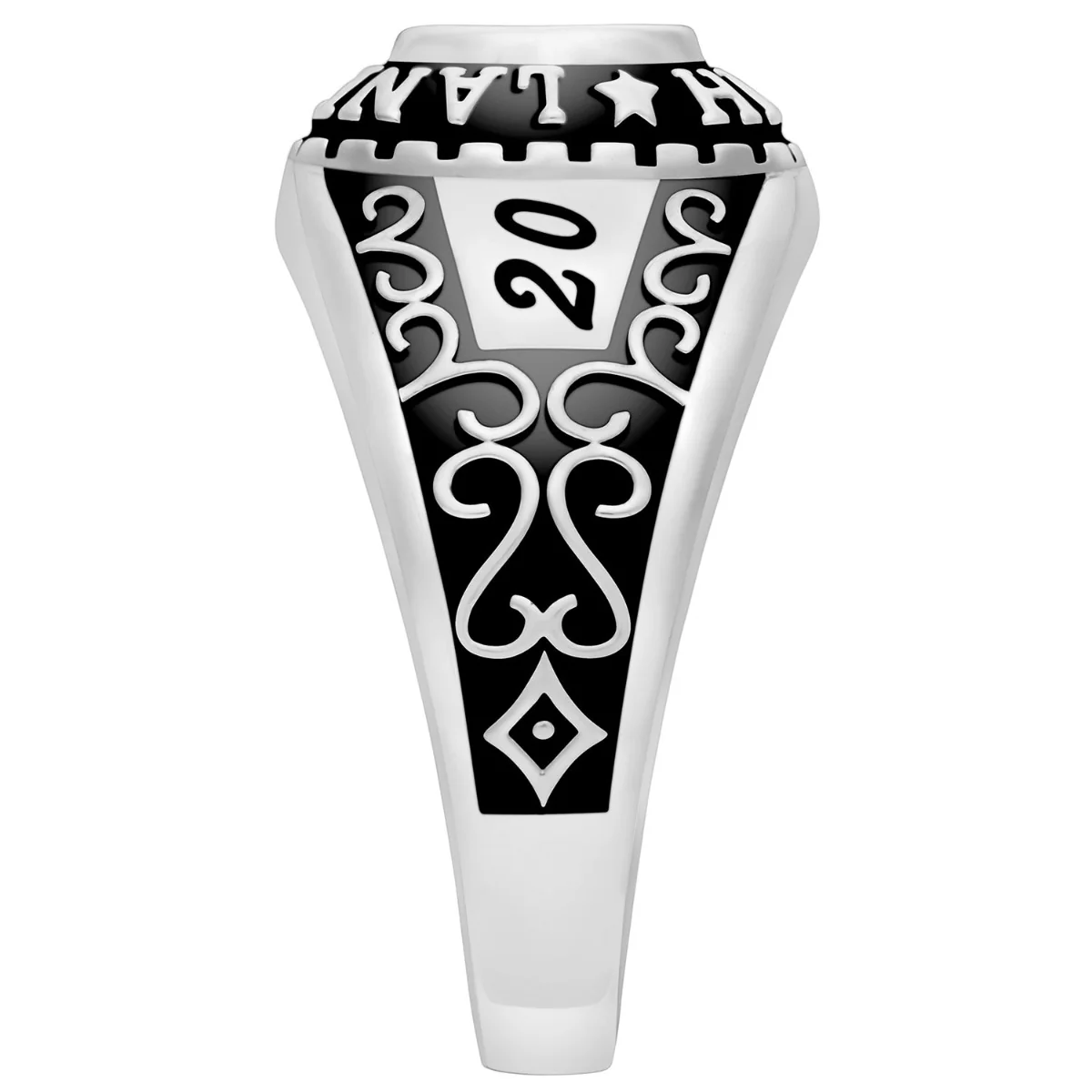 Ladies Sterling Silver Ornate Traditional Oval Stone Class Ring - Image 3