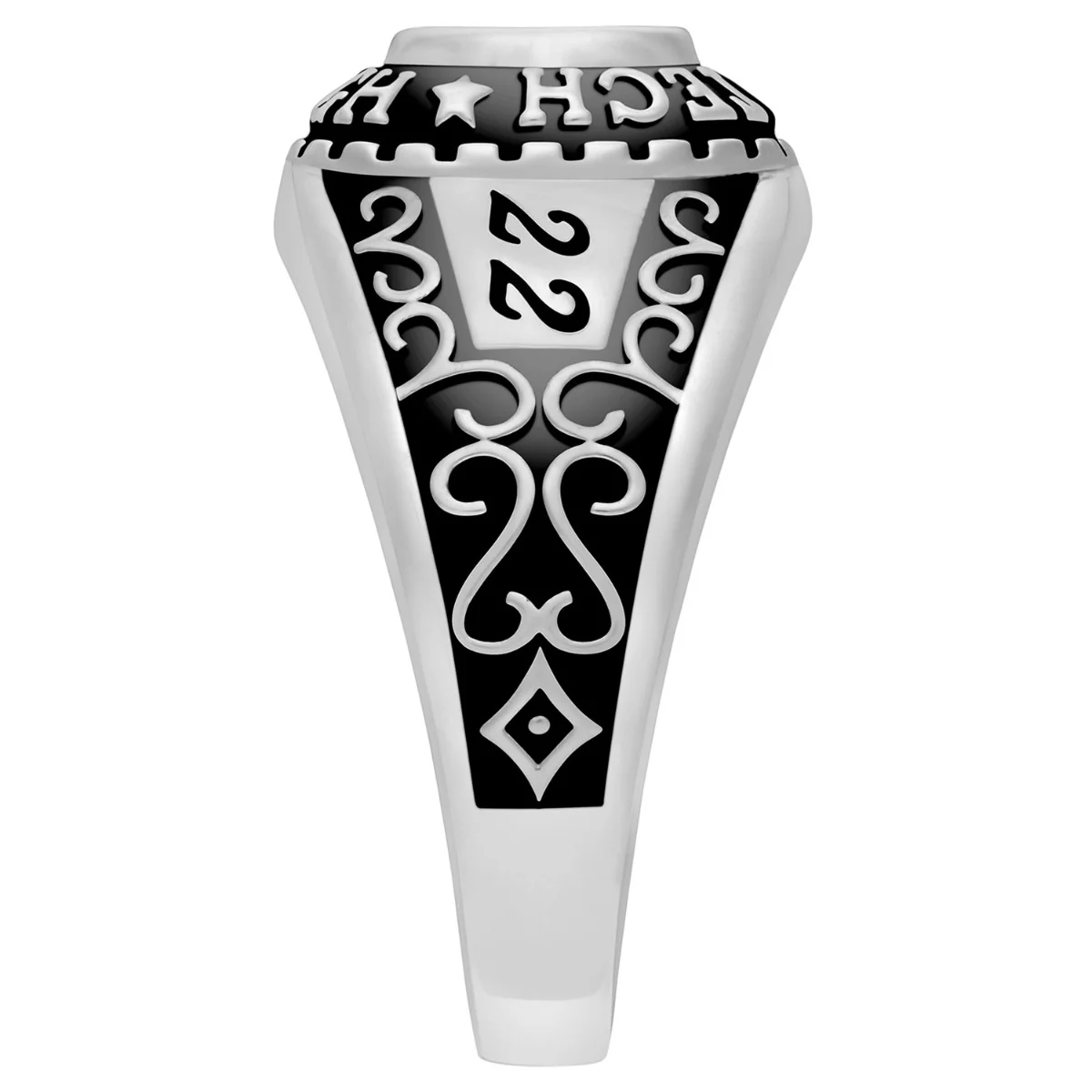 Ladies Sterling Silver Ornate Traditional Oval Stone Class Ring - Image 4