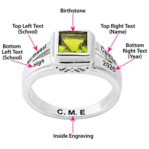 Ladies' Sterling Silver Princess Cut Birthstone Freestyle Class Ring - Image 6
