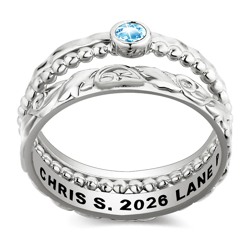 Women's Sterling Silver Round Birthstone Stackable Freestyle Class Ring - Image 3