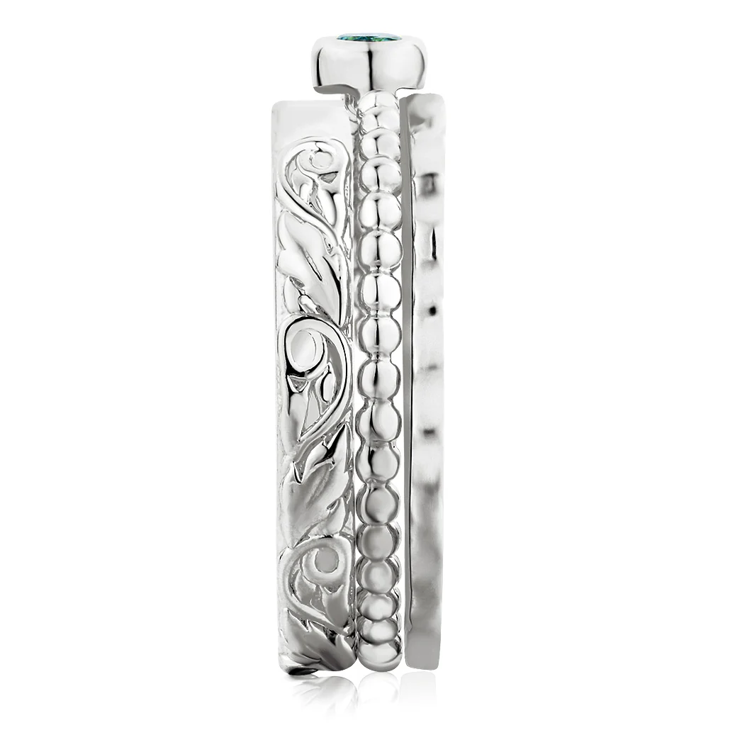 Women's Sterling Silver Round Birthstone Stackable Freestyle Class Ring - Image 5