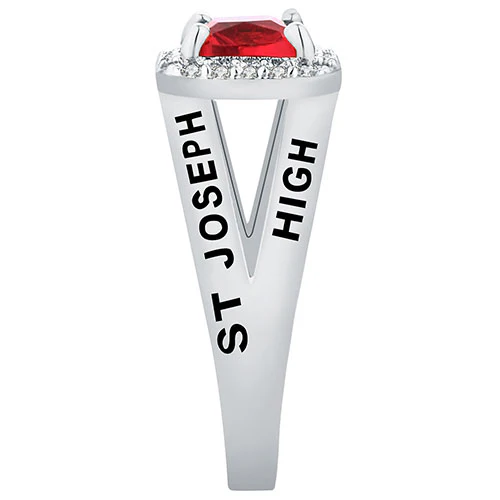Women's Sterling Silver Split Band Square CZ Halo Birthstone Class Ring - Image 3