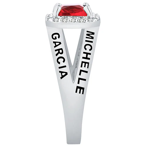 Women's Sterling Silver Split Band Square CZ Halo Birthstone Class Ring - Image 4