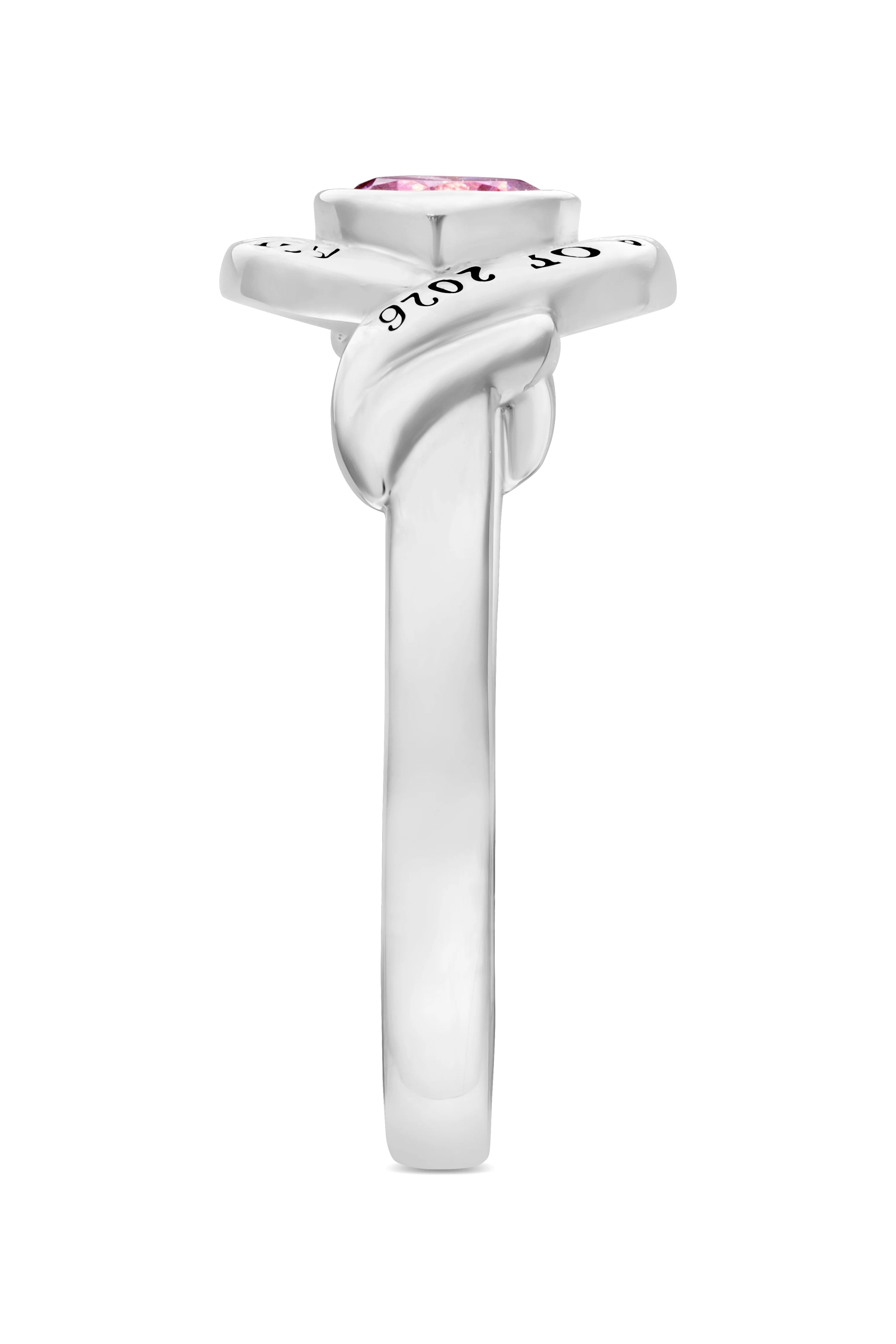 Ladies' Sterling Silver Swirl Bypass Round Birthstone Class Ring - Image 5