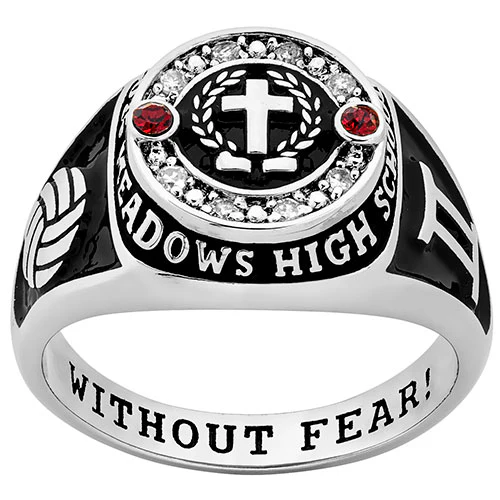 Ladies' Sterling Silver Top Graphic Traditional Birthstone Diamond Accent  Class Ring