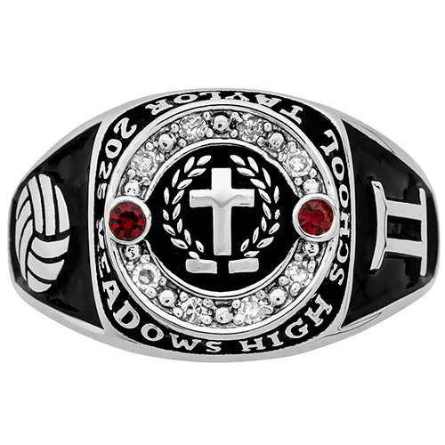 Ladies' Sterling Silver Top Graphic Traditional Birthstone Diamond Accent  Class Ring - Image 2