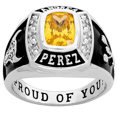 Ladies' Sterling Silver Traditional Birthstone and Diamond Accent Class Ring