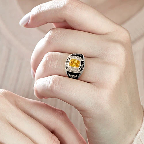 Ladies' Sterling Silver Traditional Birthstone and Diamond Accent Class Ring - Image 5
