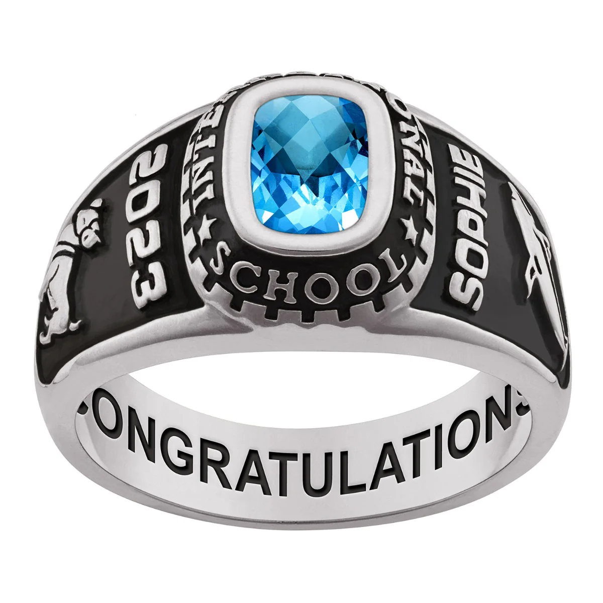 Ladies Sterling Silver Traditional Checkerboard Birthstone Class Ring