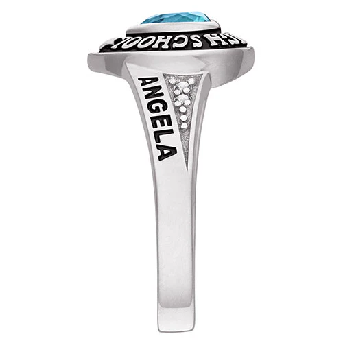 Ladies' Sterling Silver Traditional Heart Birthstone with CZ Accents Class Ring - Image 4