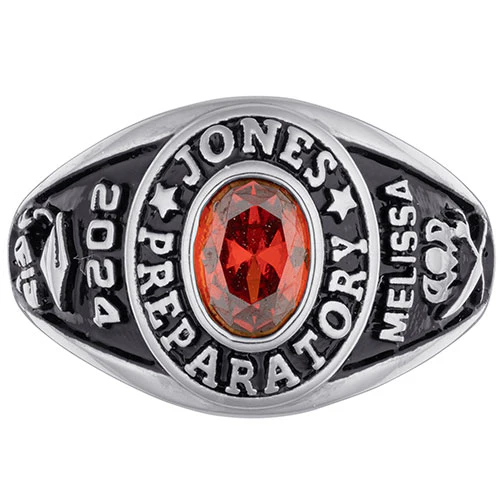 Ladies' Sterling Silver Traditional Oval Birthstone Class Ring