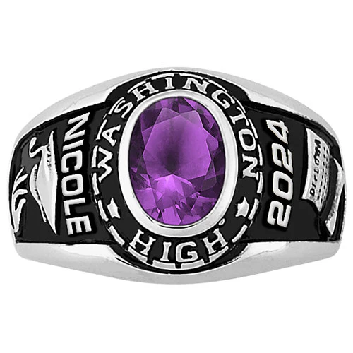 Ladies Sterling Silver Traditional Oval Stone Class Ring - Image 3