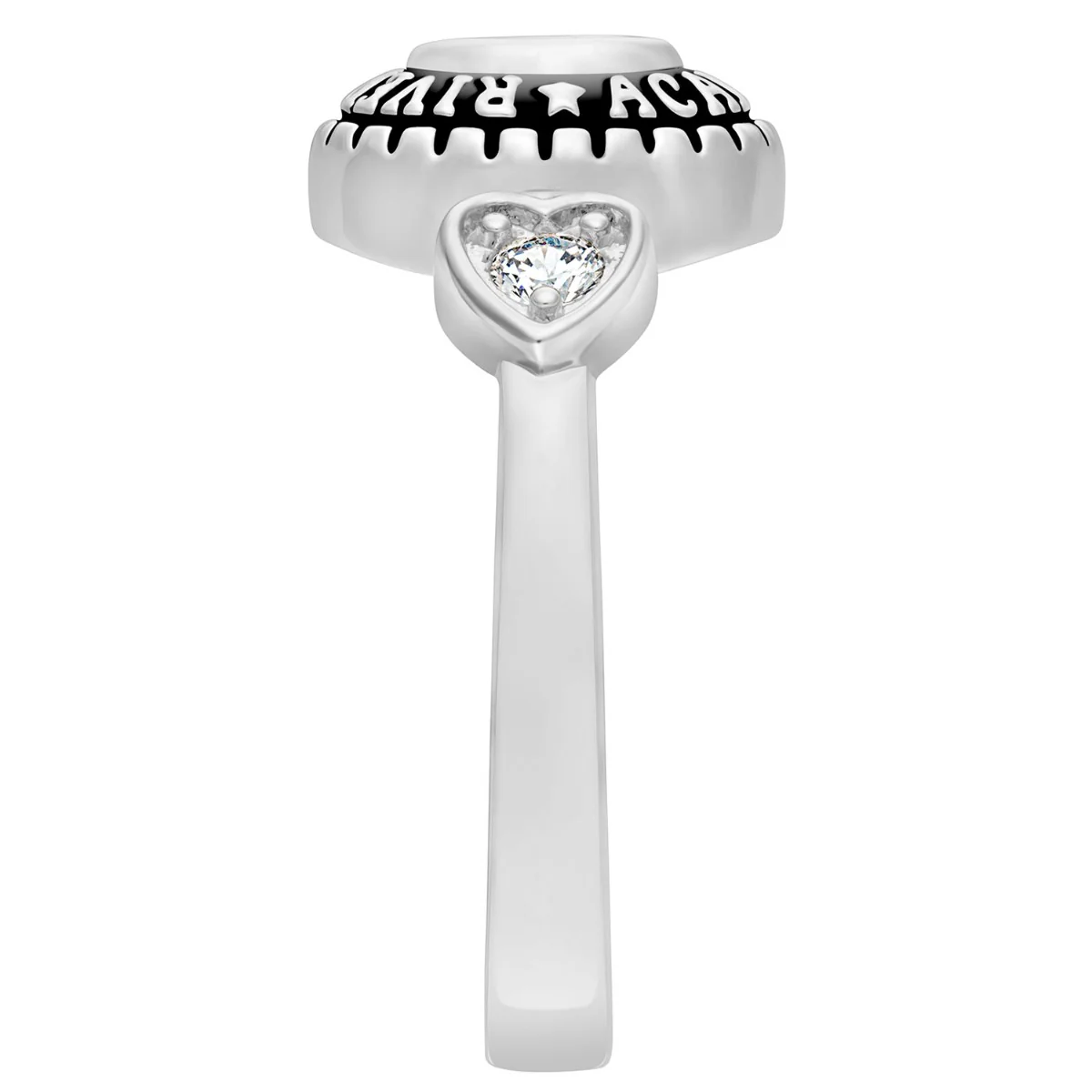 Ladies Sterling Silver Traditional Oval Stone & CZ Heart Class Ring - Image 3