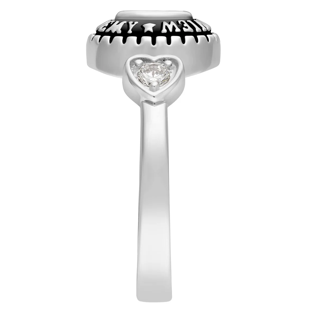 Ladies Sterling Silver Traditional Oval Stone & CZ Heart Class Ring - Image 4