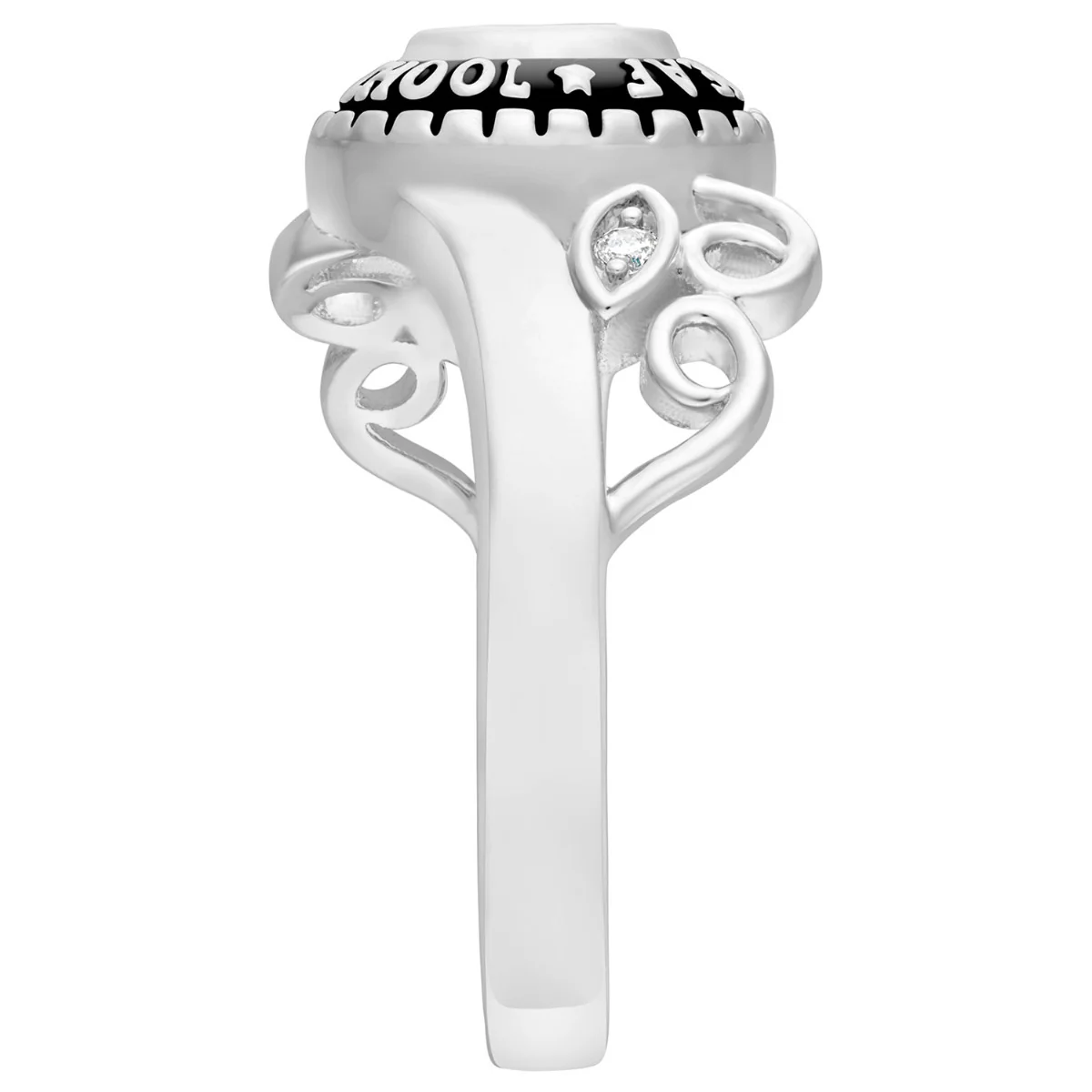 Ladies Sterling Silver Traditional Oval Stone & Diamond Swirl Class Ring - Image 4
