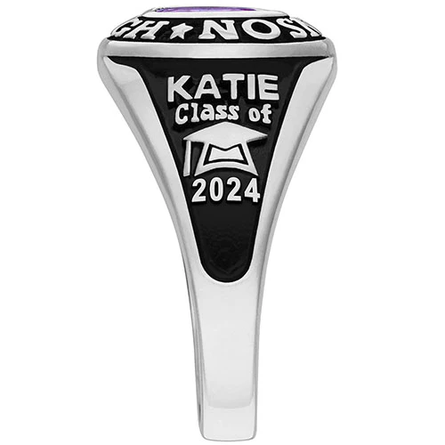 Ladies Sterling Silver Traditional Petite Oval Birthstone Class Ring - Image 4