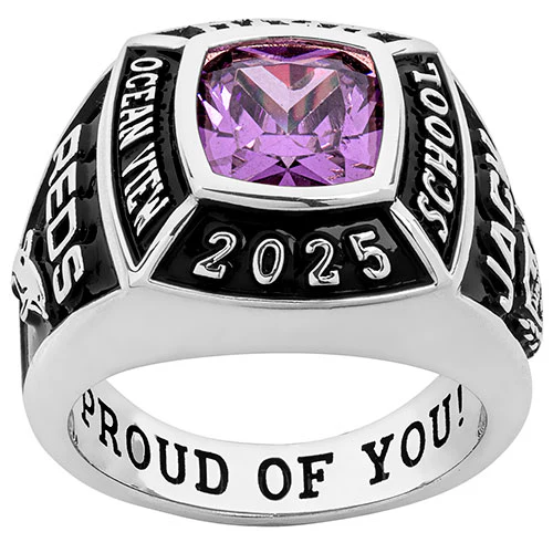 Ladies' Sterling Silver Traditional Square Birthstone Class Ring