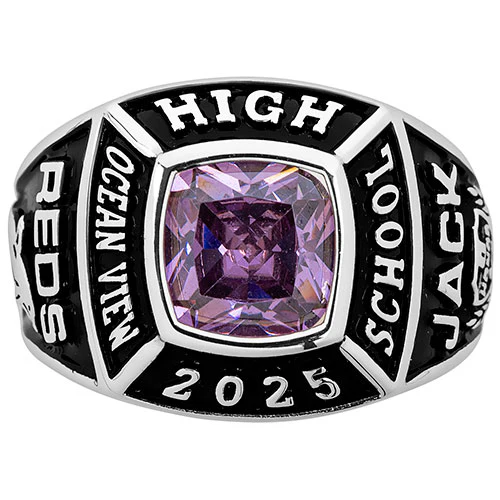 Ladies' Sterling Silver Traditional Square Birthstone Class Ring - Image 2