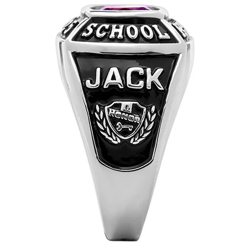Ladies' Sterling Silver Traditional Square Birthstone Class Ring - Image 4