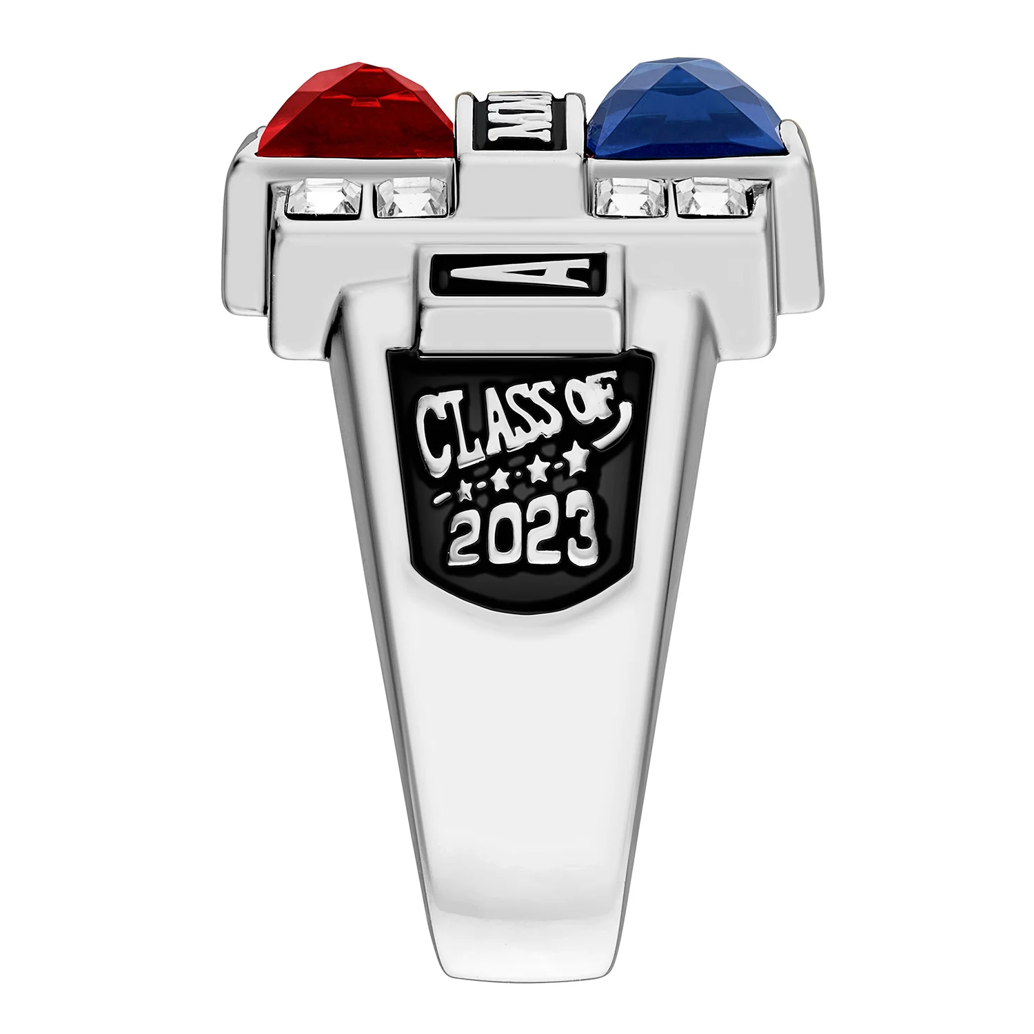 Ladies' Sterling Silver Double Birthstone & CZ Rectangle Class Ring - Image 3